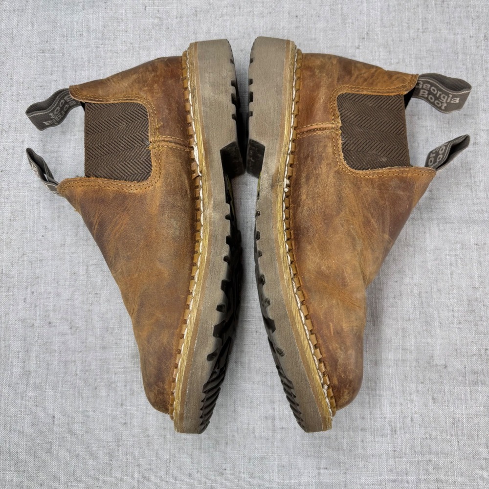 Georgia Boot Revamp Romeo Brown Leather Tan Pull On Work Boots Women's Size 7 - Picture 11 of 11